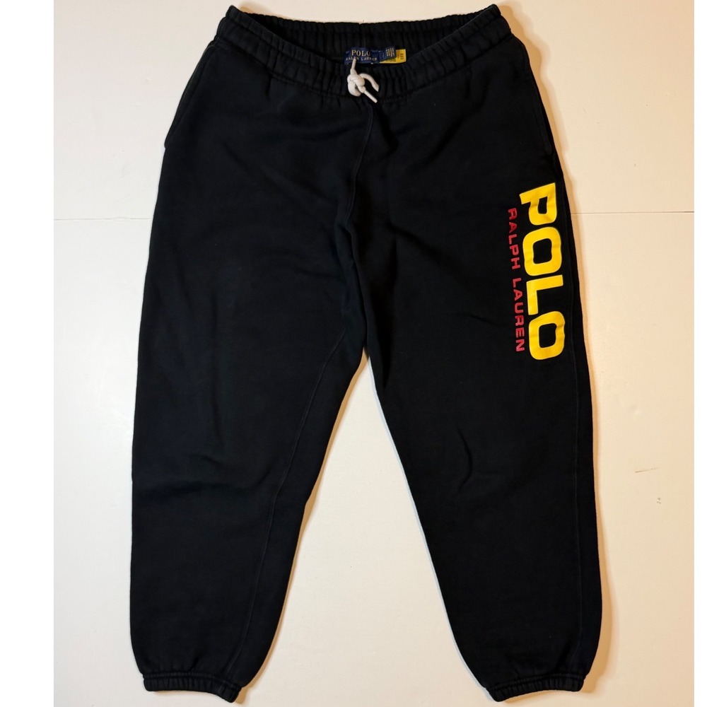 Polo Ralph Lauren Sweatpants Small Black Fleece Large Graphic Logo Jogger